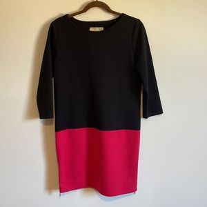MICHAEL Kors Shift ColorBlock Dress 8 Black Hot Pink Zipper Crop Sleeve Wide